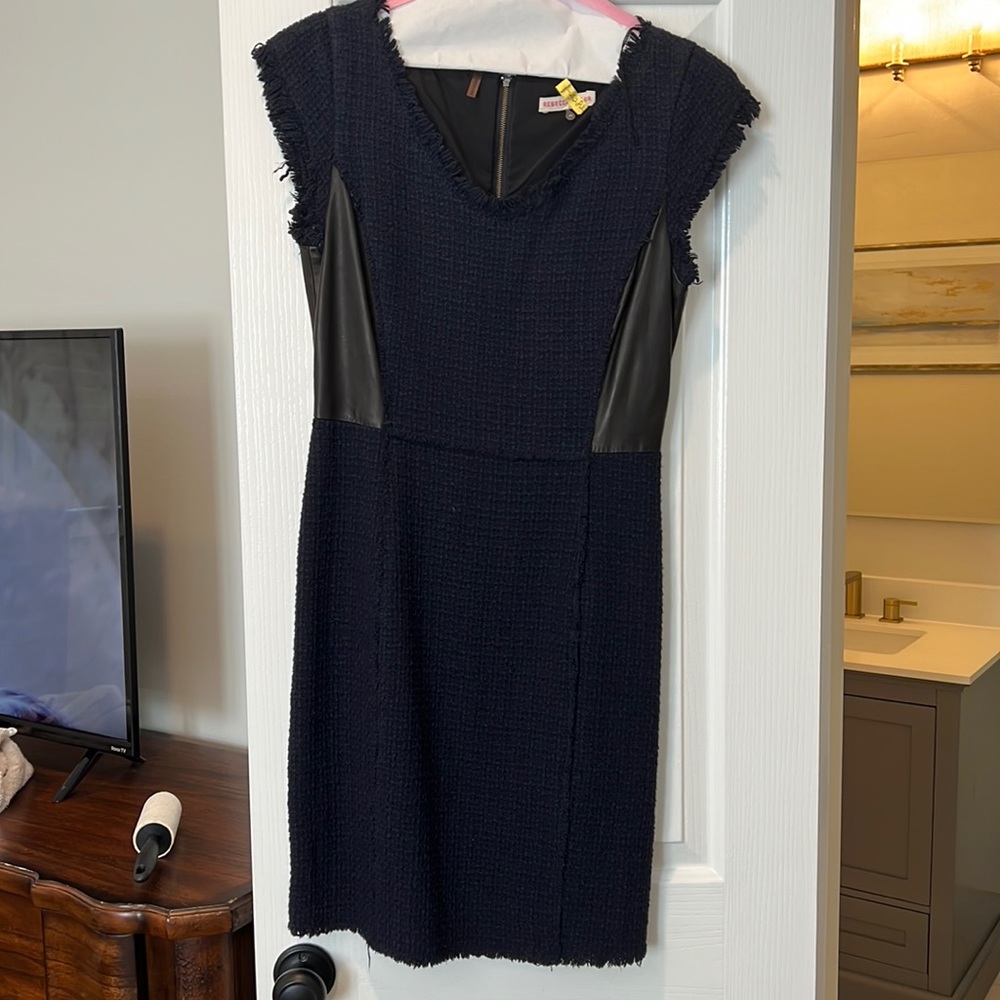 Rebecca Taylor size 6 navy and leather dress
